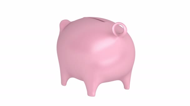 Piggy Bank Gira Sobre Fondo Blanco — Vídeo de stock