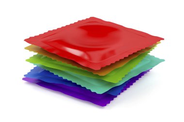 Beyaz arka plan üzerinde birçok prezervatif