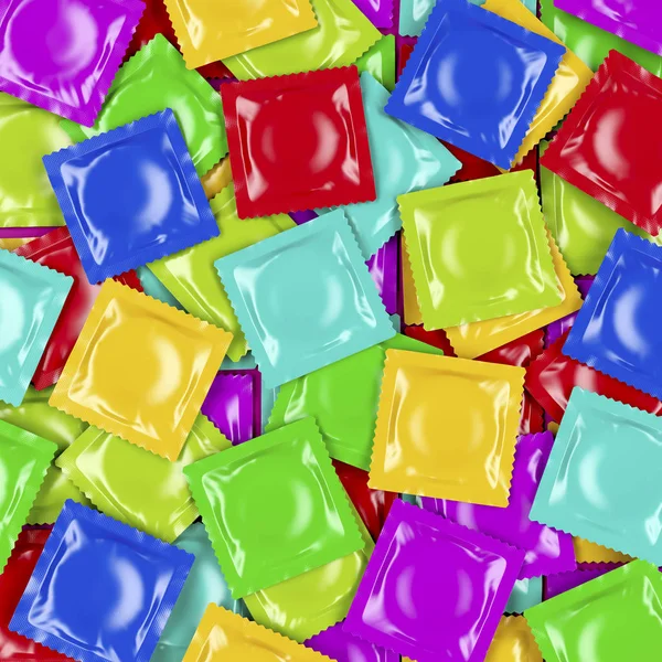 Multicolored condoms, top view — Stock Photo, Image