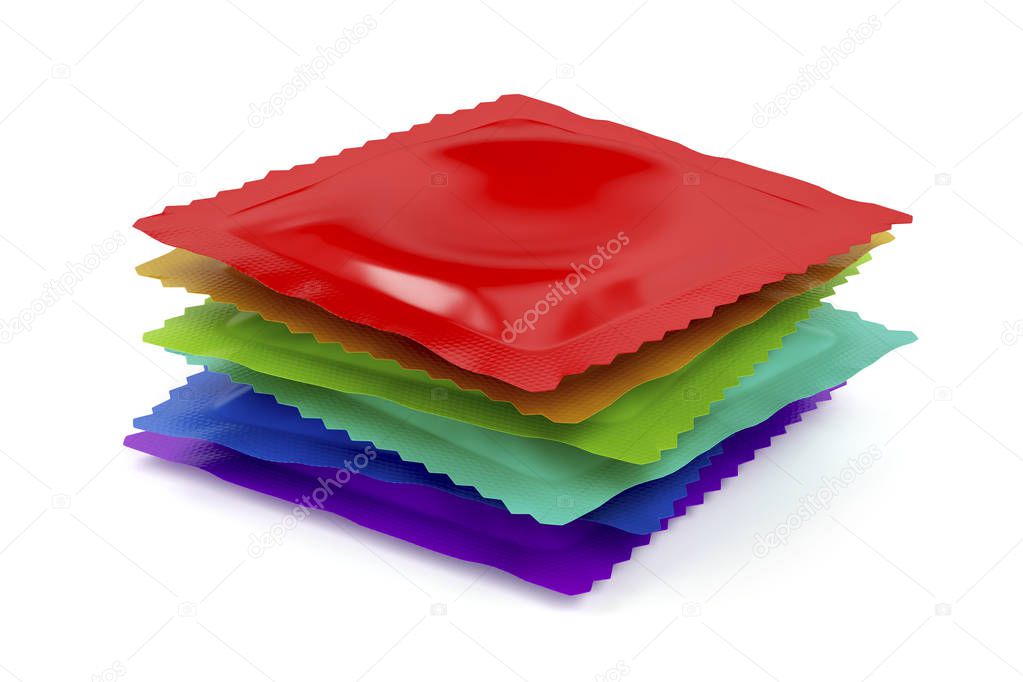 Many condoms on white background