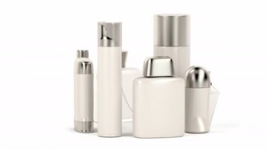 Beyaz arka plan üzerinde kozmetik ürünleri grubu