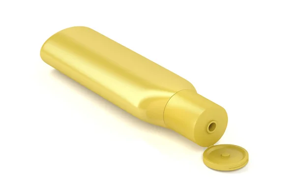 Желтая пластиковая бутылка для косметических средств — стоковое фото