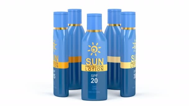Sunscreen Lotions Different Spf Numbers White Background — Stock Video