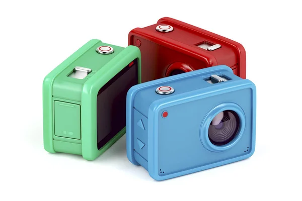 Three action cameras on white — Stock Photo, Image