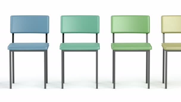 Row Colorful Chairs White Background — Stock Video