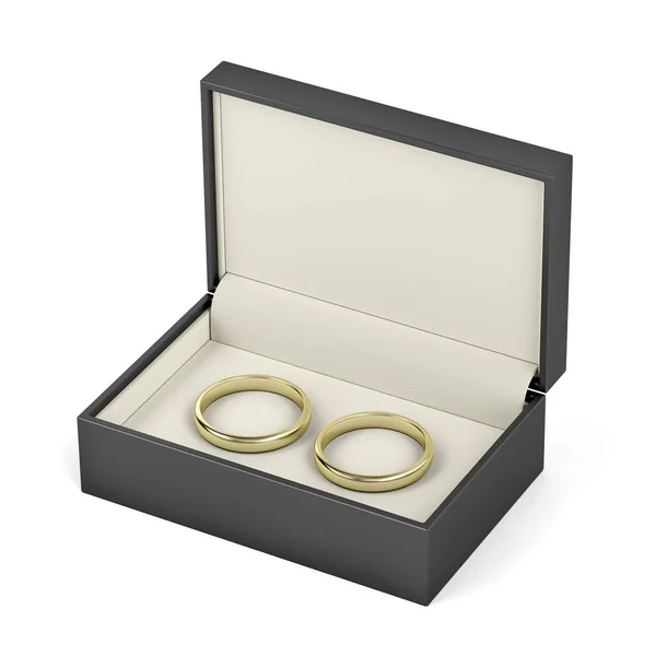 Caixa com anéis de casamento de ouro — Fotografia de Stock