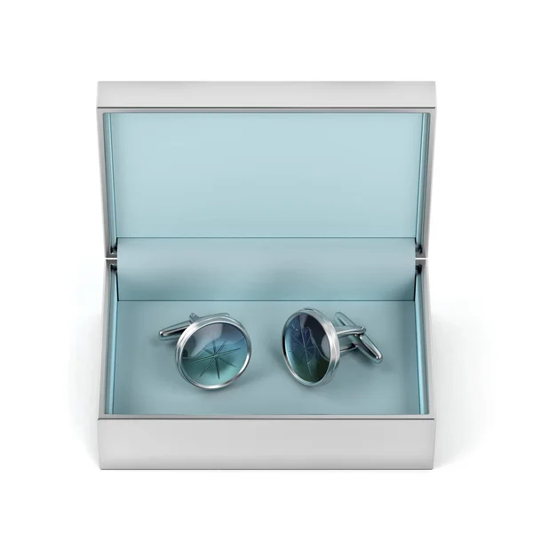 Pudełko ze srebrnymi spinkami — Zdjęcie stockowe