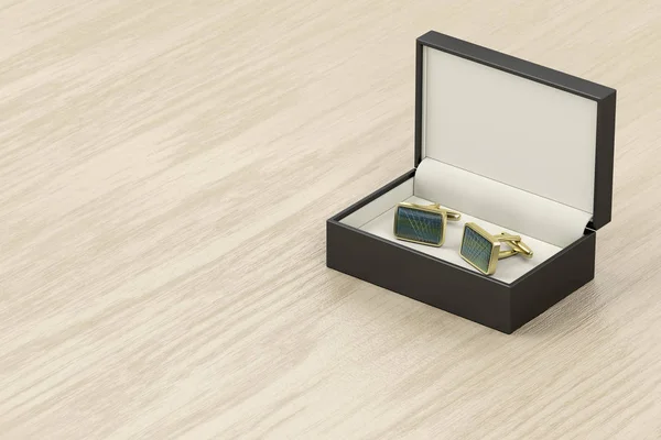 Box with golden cufflinks — ストック写真