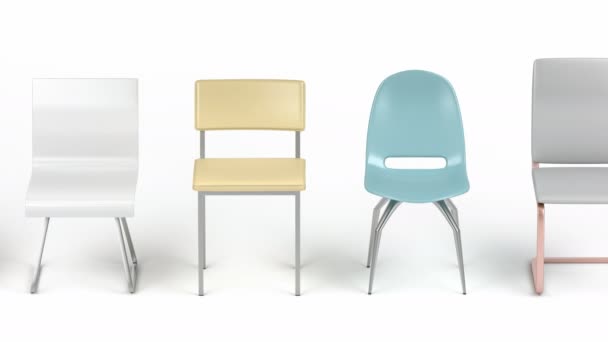 Židle Různými Vzory Barvami Bílém — Stock video