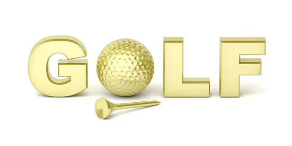 Bola de golfe dourado e T — Fotografia de Stock