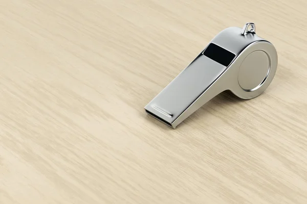 Silver Referee Whistle Wood Desk — Stock Photo, Image