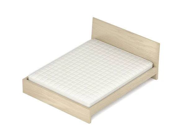 Houten Bed Met Traagschuim Matras Witte Ondergrond — Stockfoto