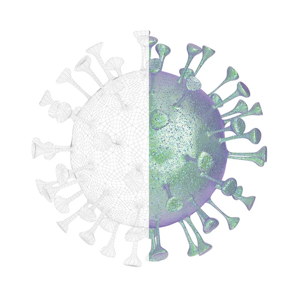 Renderizado Virus Con Marco Alambre Visible — Foto de Stock
