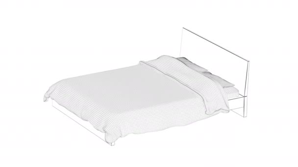 Wireframe Model Bed Mattress Blanket Pillows — Stock Video