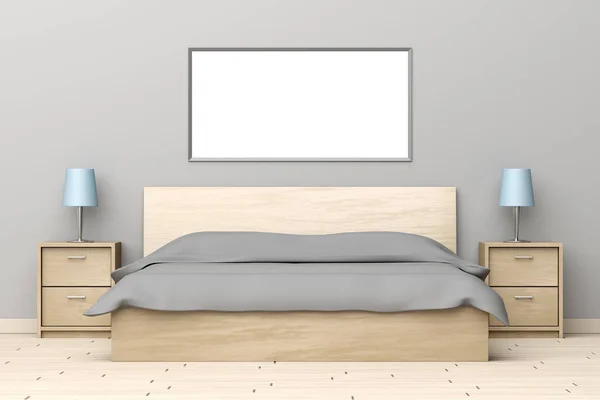 Camera Letto Moderna Con Letto Legno Comodini — Foto Stock