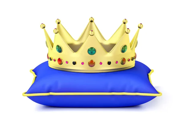 Royal Gold Crown Blue Pillow Front View — Stock Photo, Image