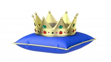 Mavi yastıkta kraliyet altın tacı