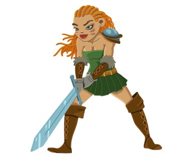 kadın savaşçı zırh ve kılıç ile