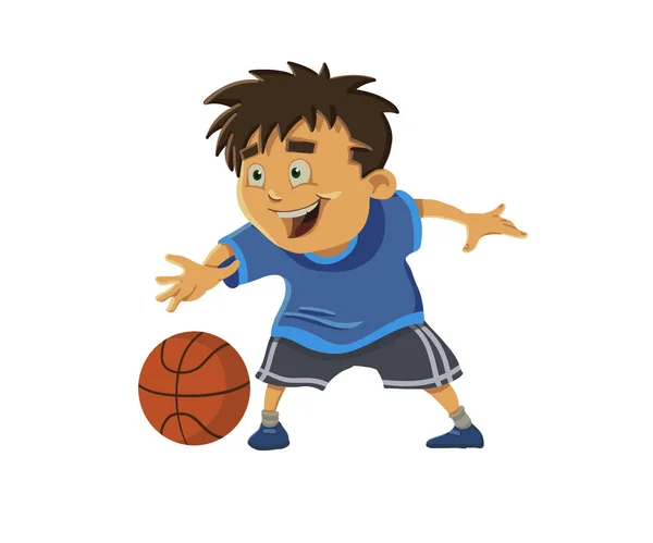 Ευτυχισμένο Αγόρι Παίζει Μπάσκετ Φωτογραφία Αρχείου