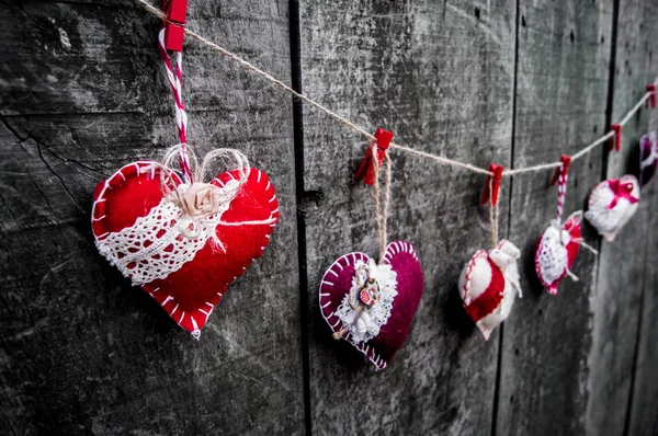 Coeurs Colorés Sur Fond Bois Sur Saint Valentin — Photo