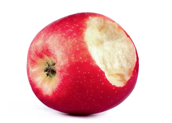 Rött Bitet Äpple Vit Bakgrund — Stockfoto