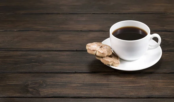 Чашка Кофе Печеньем Деревянном Фоне — стоковое фото