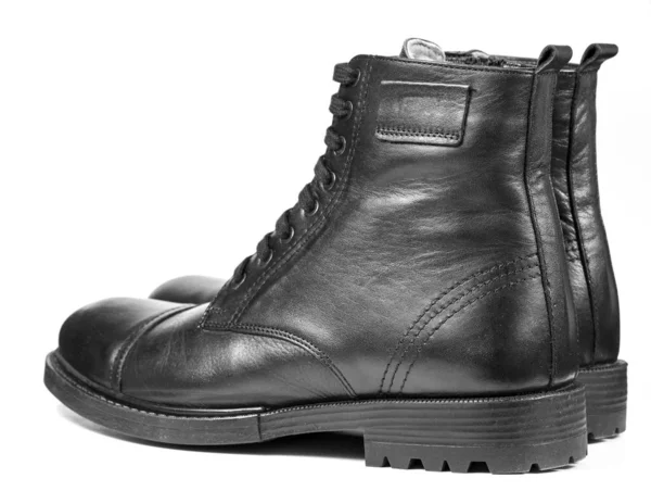 Botas Homem Negro Isolado Sobre Fundo Branco — Fotografia de Stock