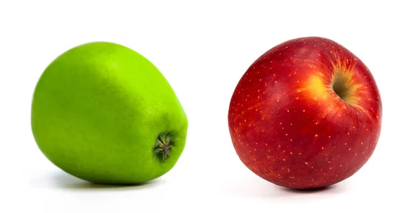 Grönt Äpple Och Rött Äpple Vit Bakgrund — Stockfoto