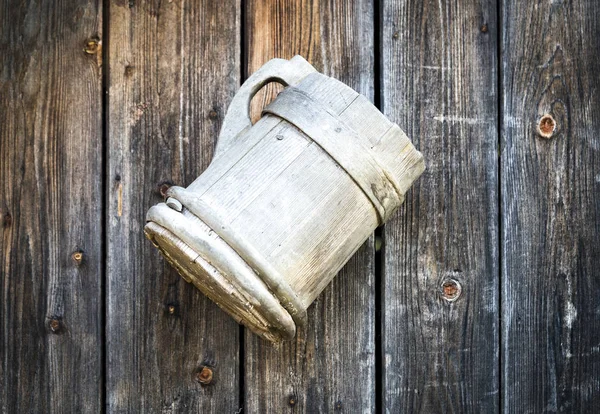 Large Wooden Mug Wooden Background — Stock Photo, Image