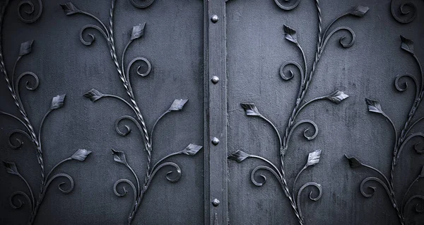 鍛造鉄門の詳細 構造や装飾 金属製の花飾り — ストック写真