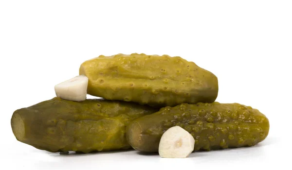 Pickled Cucumbers Garlic White Background — Stock Photo, Image