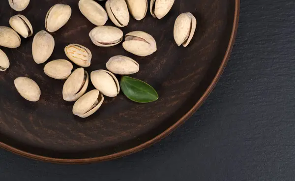 Pistachios Nuts Dark Background Top View Healthy Snack — Stock Photo, Image