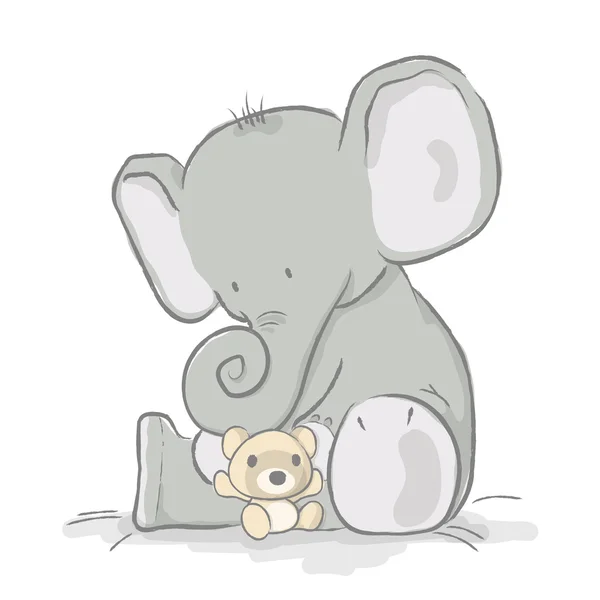 Μωρό ελέφαντας με αρκούδα. — Διανυσματικό Αρχείο