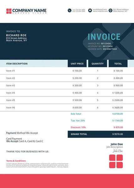 Elegant Vector Invoice Template For Creative Design. — Stock Vector