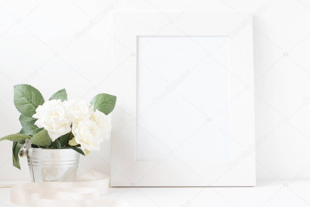 Picture Frame With Flower Bouquet.