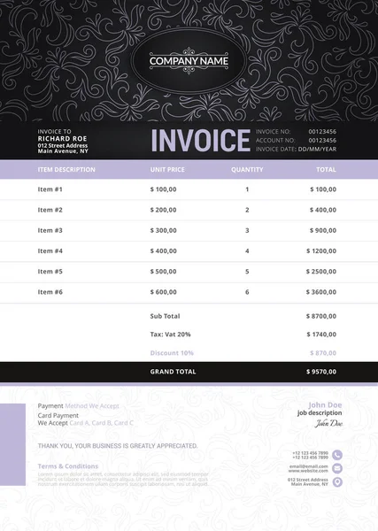 創造的なデザインのエレガントなベクター請求書テンプレート. — ストックベクタ