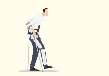 Disabled Man Walks with Exoskeleton clipart