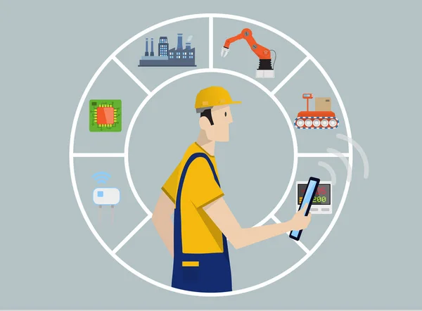 Industry 4.0 Factory Automation Concept: production chain contro — Stock Vector