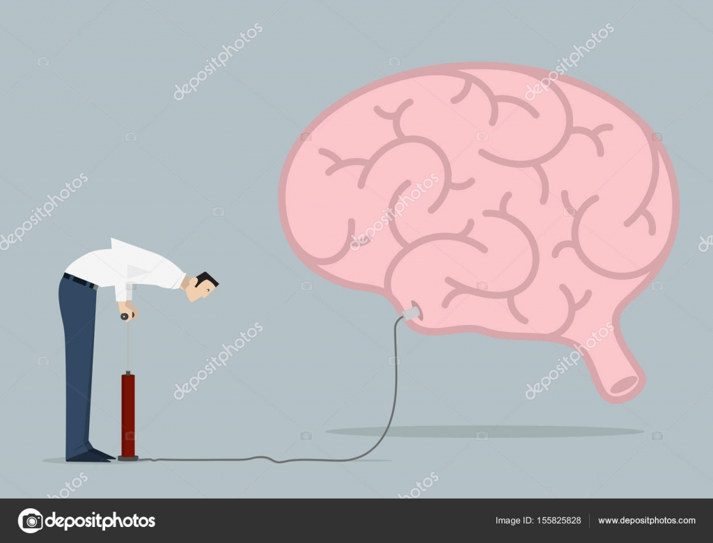 Improving Knowledge Concept: man pumps a brain. — Free Stock Vector © #155825828