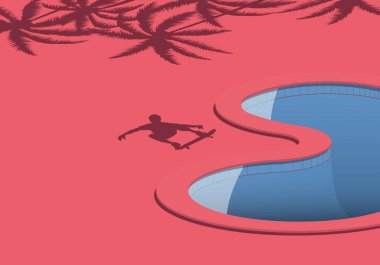 Gün batımında pateni: bir patenci pa ile boş bir havuza yakın bir gölge