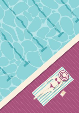 Kenarında oturan bikini giyen bir kadın havai görünümü bir