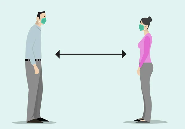 Social Distancing. People keeping distance for infection risk and disease, wearing a surgical protective medical mask for prevent virus Covid-19.Corona virus.