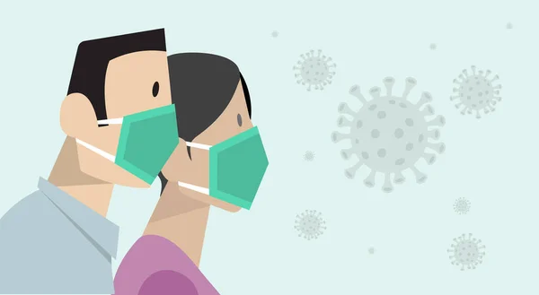Covid Coronavirus Preventie Man Vrouw Dragen Chirurgische Beschermende Medische Masker — Stockvector