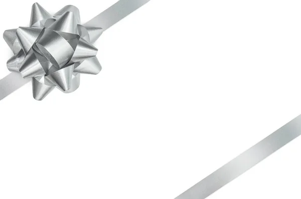 Silver bow and ribbon isolated clipping path — Stock Photo, Image