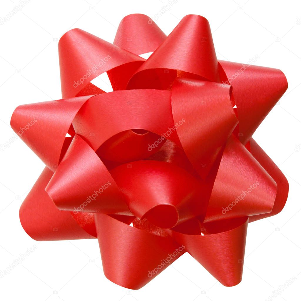 Red lush bow top view isolated with path