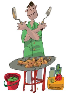 Hint sokak gıda satıcı satmak geleneksel Hint yemek Bhel Puri - çizgi film