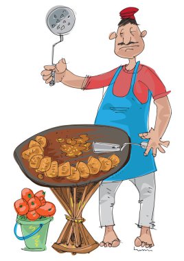 Hint sokak gıda satıcı satmak geleneksel Hint yemek Bhel Puri - çizgi film