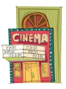 Vintage tarzı sinemada cephe. Yeni film! Artoon.