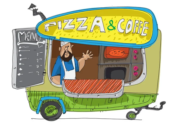New York Utcai Pizzéria Hagyományos Friss Harapnivalók Kávé Városi Életmód — Stock Vector