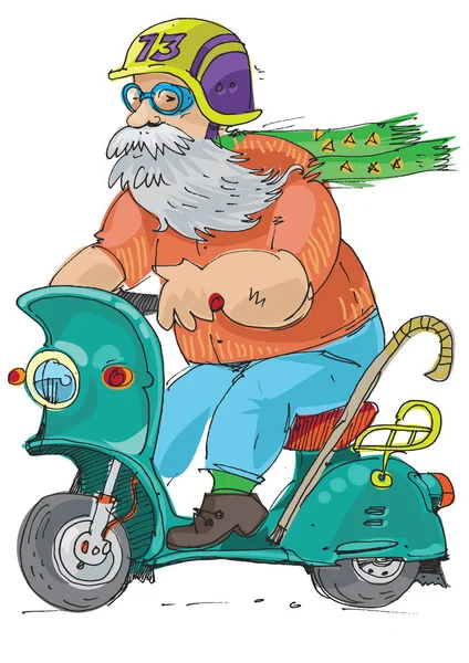 Elderly person riding on a scooter — Stock Vector